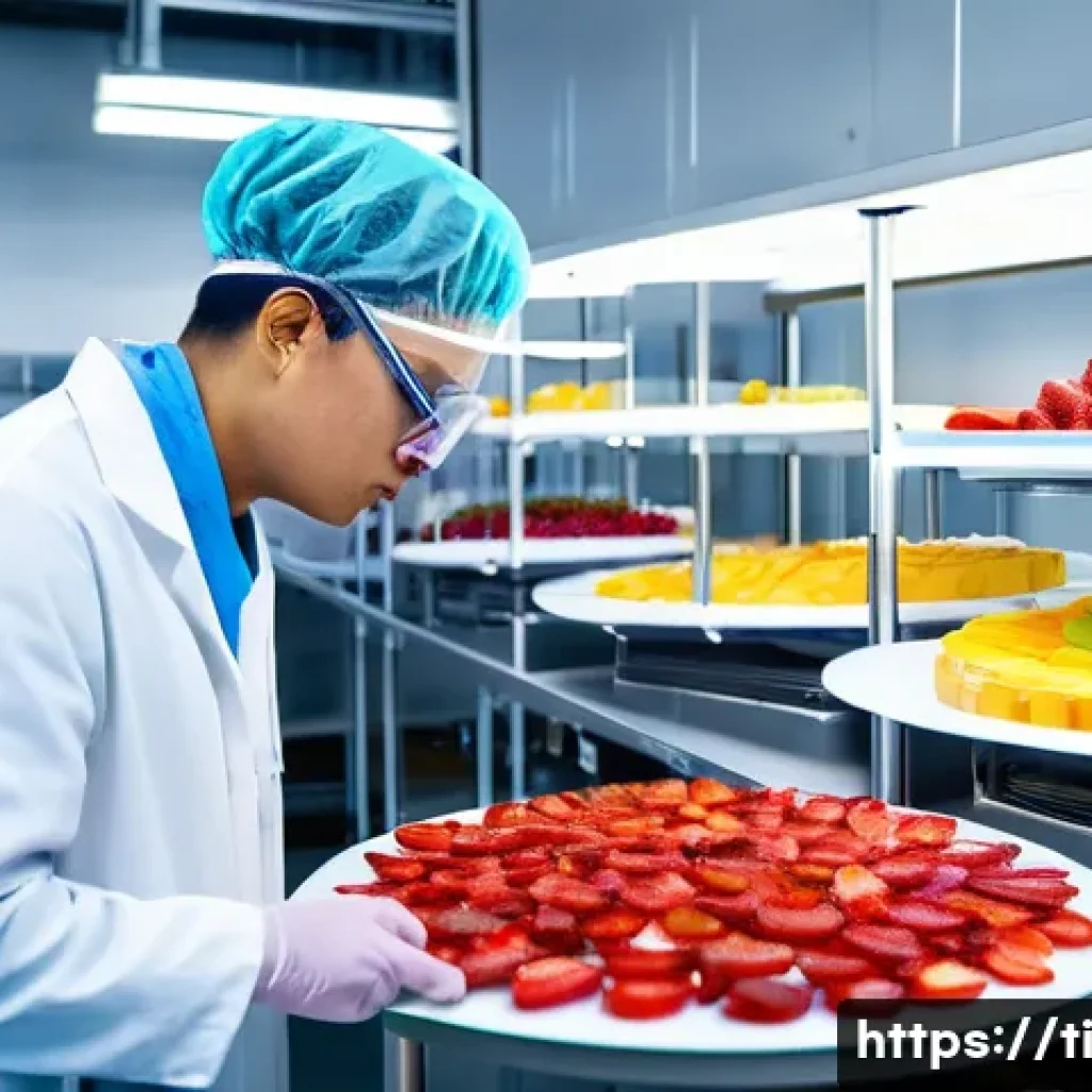 전문가가 추천하는 건조 식품 제조 용어 - A professional food scientist, wearing a pristine white lab coat and safety glasses, meticulously ex...