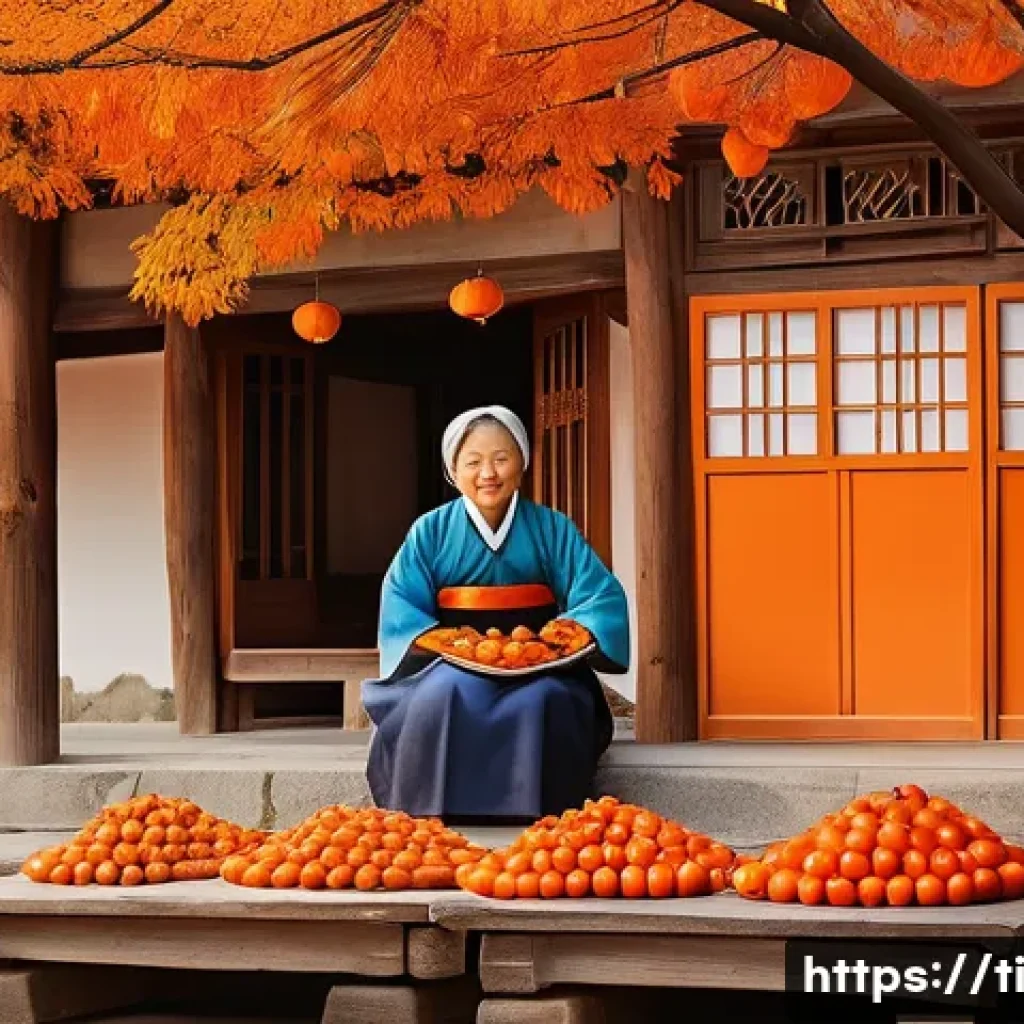 건조 식품의 문화적 가치와 중요성 - A serene and picturesque autumn scene in a traditional Korean Hanok courtyard. Strings of perfectly ...
