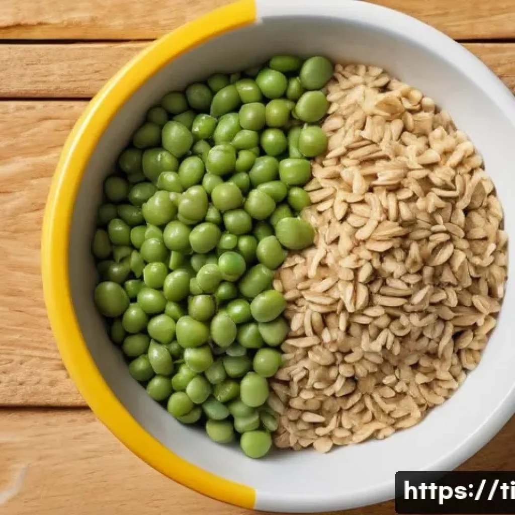 식사 대용으로 적합한 건조 식품 조합 - A vibrant and detailed close-up of a balanced meal replacement dry food bowl featuring plant-based p...