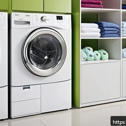 Home 32 기계식 건조기 사용법과 관리 팁 - A modern laundry room scene showing a front-loading dryer with a clear digital control panel display...
