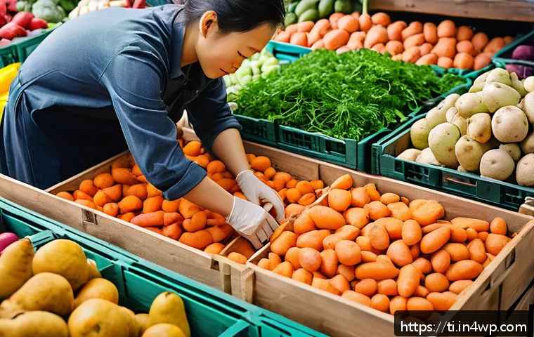 신선한 재료로 만드는 최고의 건조 식품 레시피 - A bright, modern kitchen scene showing a person carefully selecting fresh vegetables and fruits at a...
